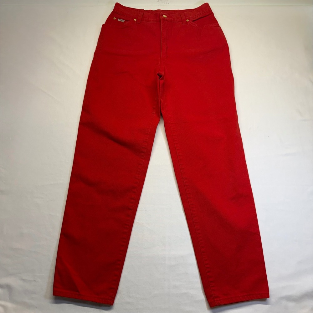 Escada Margaretha Ley Red High Rise Mom Jeans Vintage Italy Designer 44 Luxury